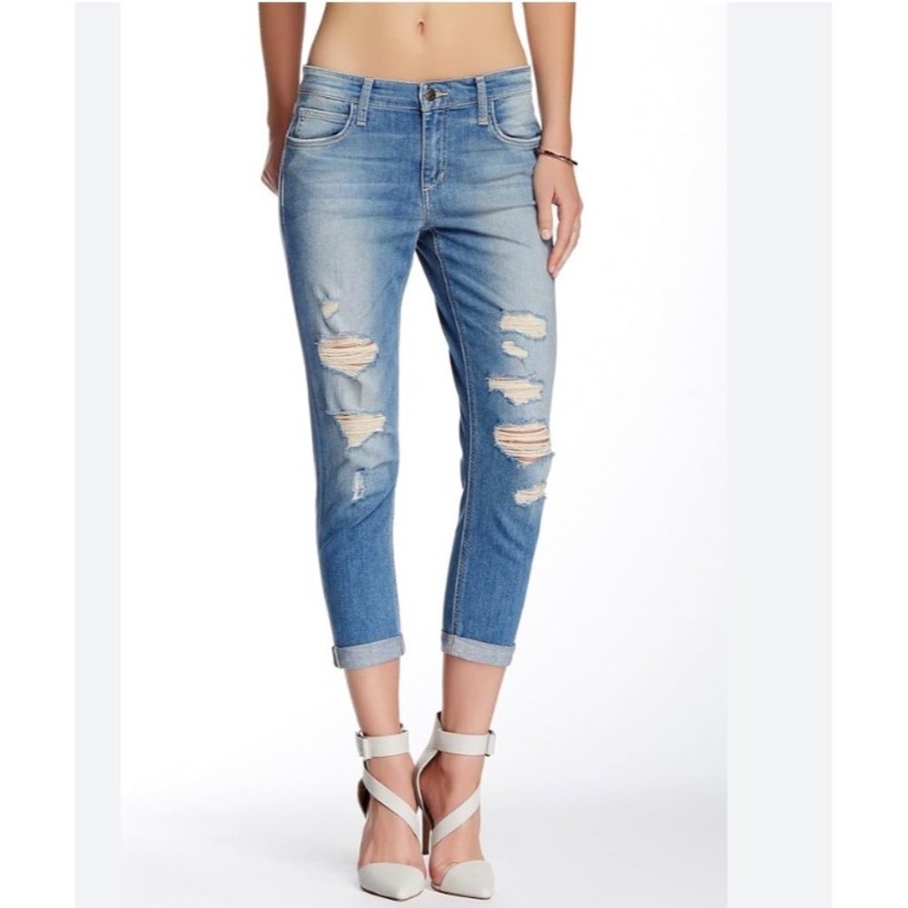 Joe's Jeans Boyfriend Slim Crop Size 29 Very Distressed Medium Wash